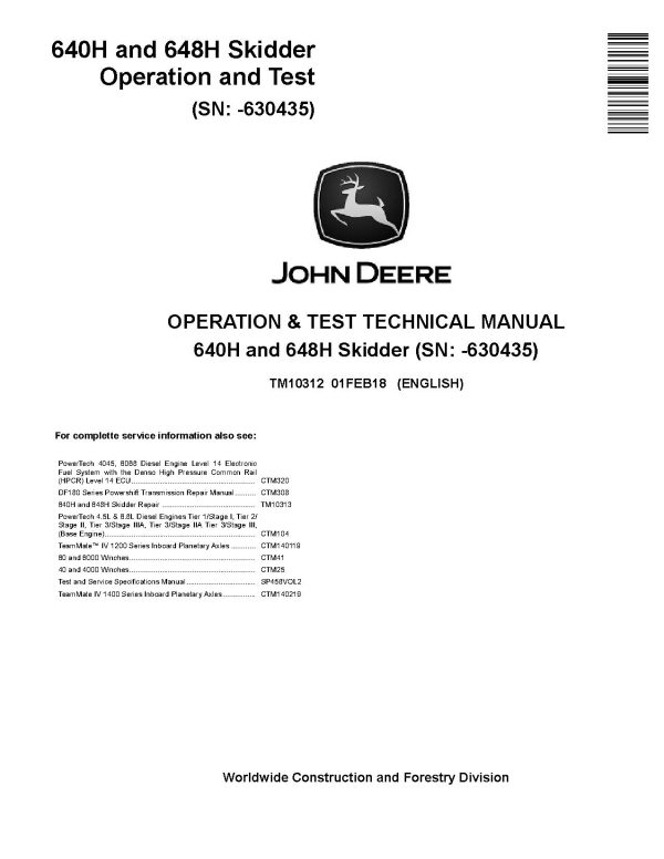 John Deere 640H 648H Skidders Operation Test Manual Tm10312 (1)