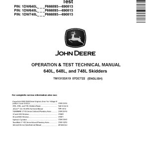 John Deere 640L 648L 748L Skidders Operation Test Manual TM13133X19 (1)
