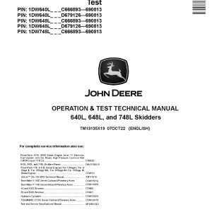 John Deere 640L 648L 748L Skidders Operation Test Manual TM13135X19 (1)