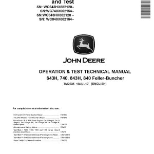 John Deere 643H 843H TimberJack 740 840 Feller Bunchers Operation Test Manual TM2235 (1)