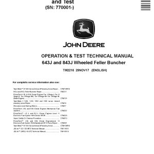 John Deere 643J 843J Wheeled Feller Bunchers Operation Test Manual TM2216 (1)