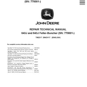 John Deere 643J 843J Wheeled Feller Bunchers Repair Manual TM2217 (1)