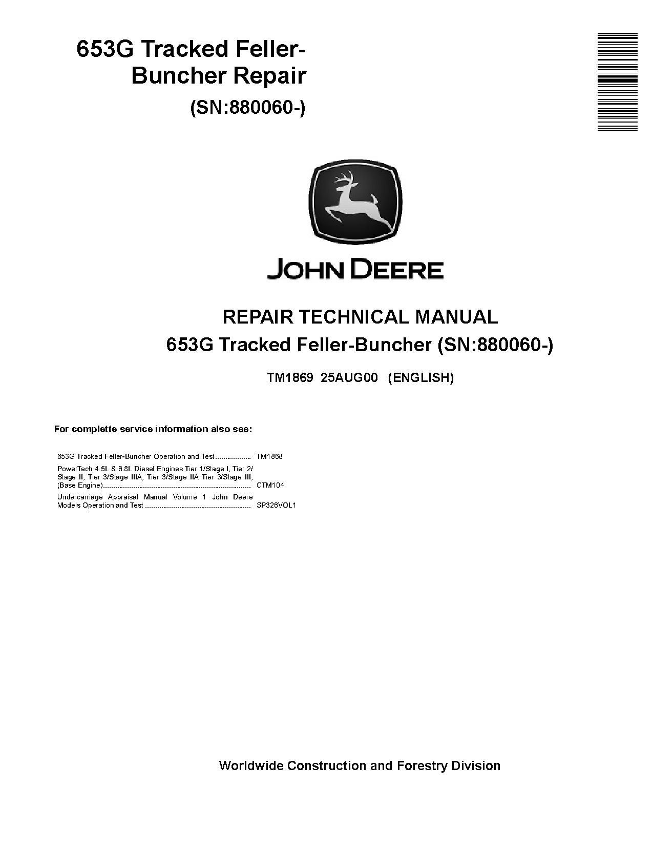 John Deere 653G Tracked Feller Bunchers Repair Manual TM1869 (1)