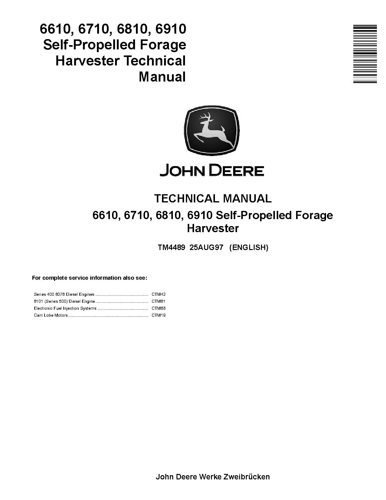 John Deere 6610 6710 6810 6910 Self Propelled Forage Harvesters Technical Manual TM4489 (1)