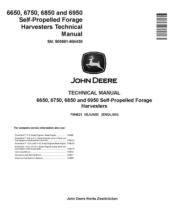 John Deere 6650 6750 6850 6950 Self Propelled Forage Harvesters Technical Manual TM4621 (1)