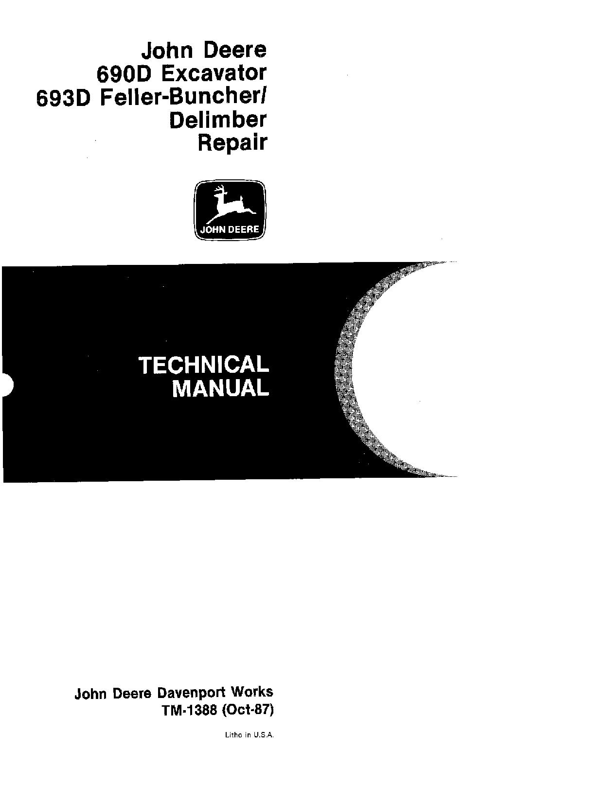 John Deere 690D Excavators 693D Feller Bunchers 693D Harvesters Repair Manual TM1388 (1)