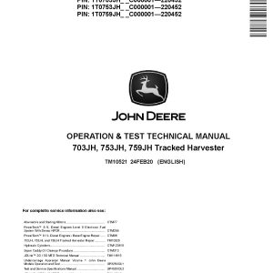 John Deere 703JH 753JH 759JH Tracked Harvesters Operation Test Manual TM10521 (1)
