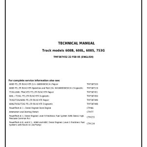 John Deere 753G 753GL TimberJack 608B 608L 608S Harvesters Operation Test Manual Supplement TMF387452 (1)