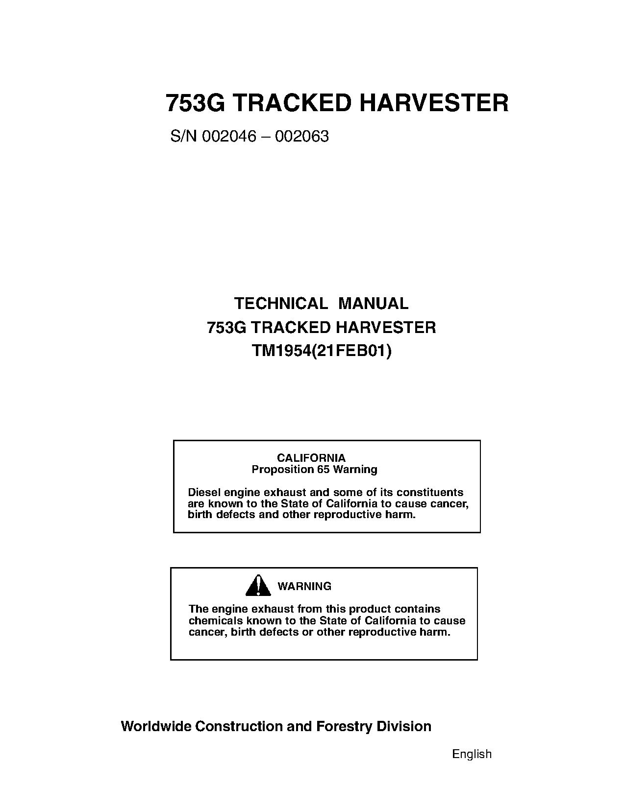 John Deere 753G Harvesters Technical Manual TM1954 (1)