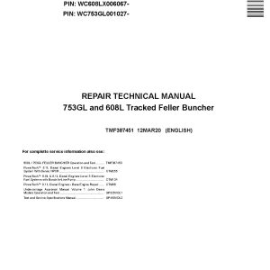John Deere 753GL TimberJack 608L Tracked Feller Bunchers Repair Manual TMF387451 (1)