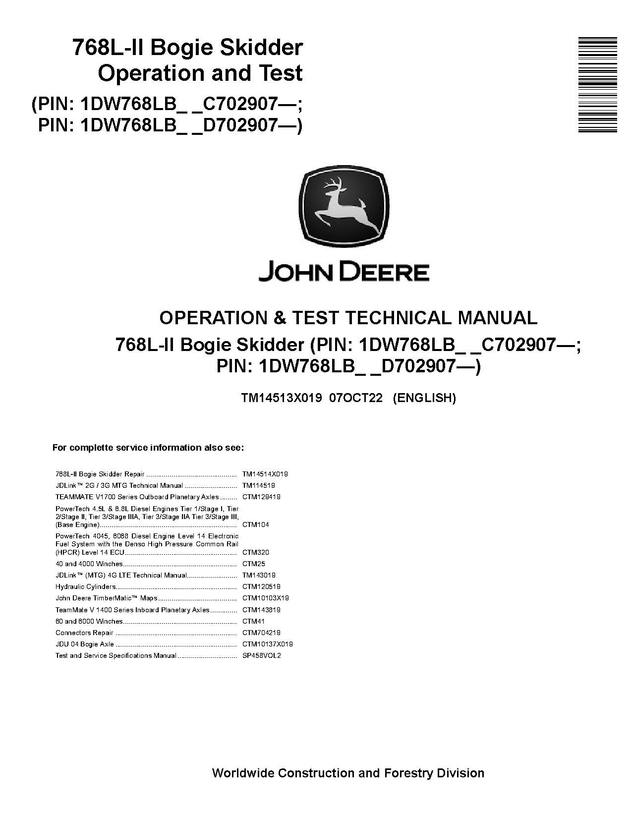 John Deere 768L II Skidders Operation Test Manual TM14513X019 (1)
