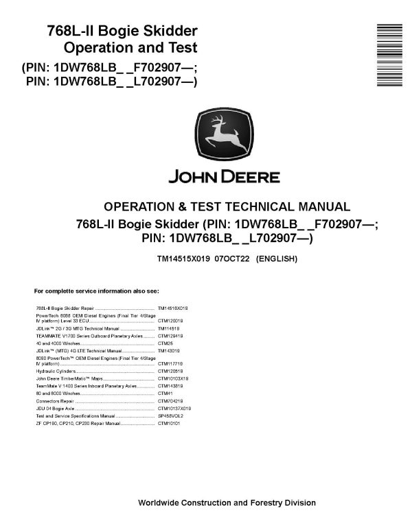 John Deere 768L Ii Skidders Operation Test Manual Tm14515X019 (1)
