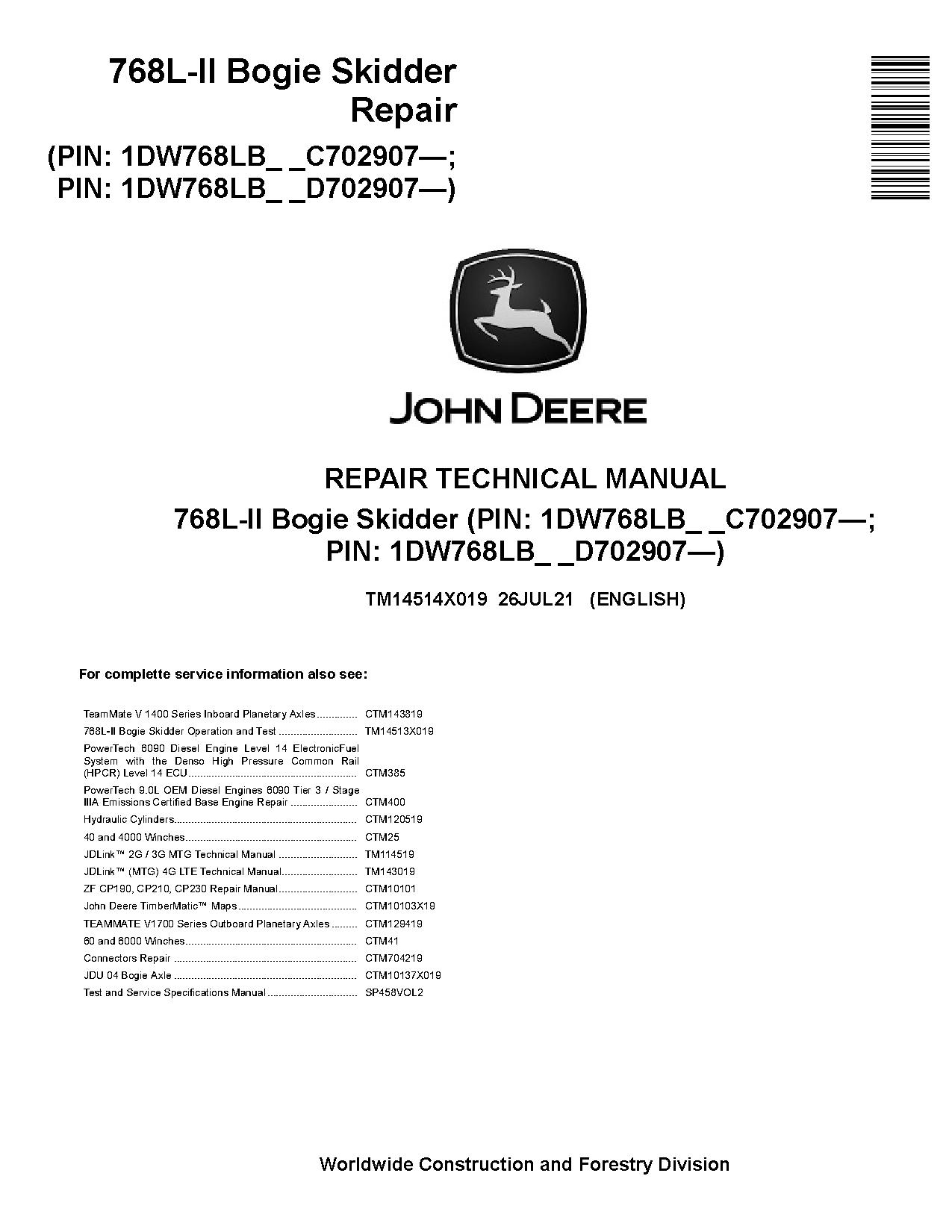John Deere 768L II Skidders Repair Manual TM14514X019 (1)