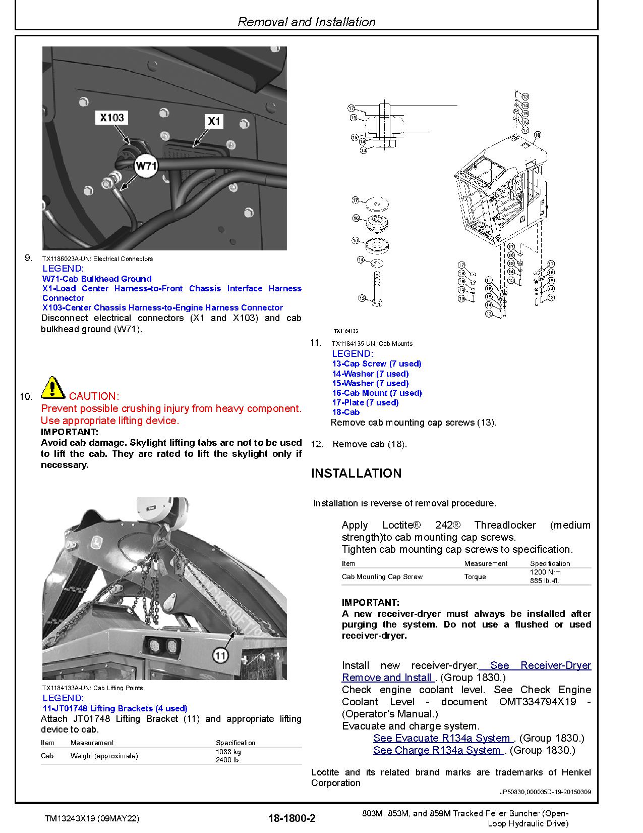 John Deere 803M 853M 859M Open Loop Hydraulic Drive Tracked Feller Bunchers Repair Manual TM13243X19 (2)