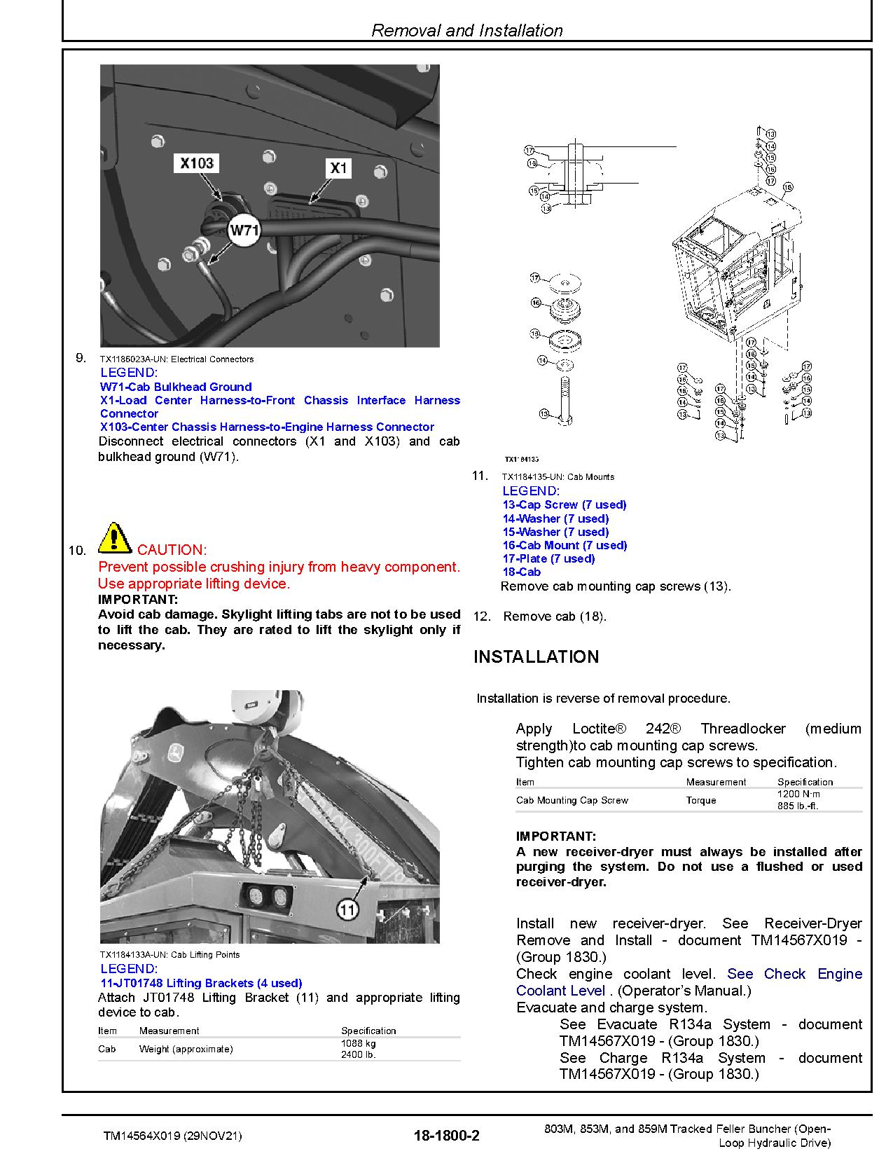 John Deere 803M 853M 859M Open Loop Hydraulic Drive Tracked Feller Bunchers Repair Manual TM14564X019 (2)