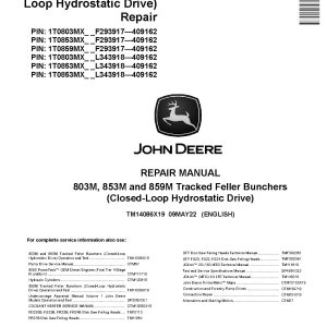 John Deere 803M 853M 859M Tracked Feller Bunchers Closed Loop Hydrostatic Drive Repair Manual TM14086X19 (1)