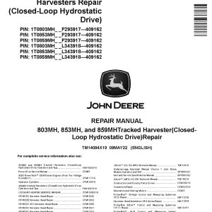 John Deere 803MH 853MH 859MH Harvesters Closed Loop Hydrostatic Drive Repair Manual TM14094X19 (1)