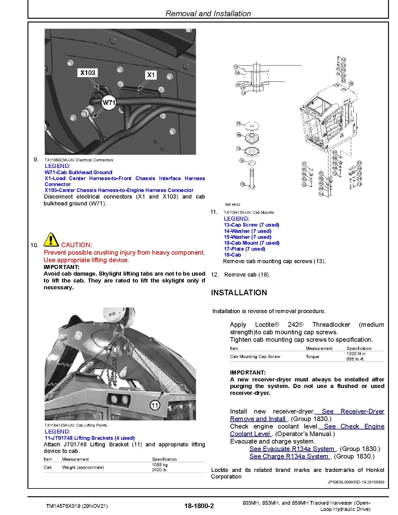John Deere 803MH 853MH 859MH Open Loop Hydraulic Drive Tracked Harvesters Repair Manual TM14576X019 (2)