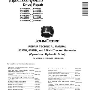 John Deere 803MH 853MH 859MH Open Loop Hydraulic Drive Tracked Harvesters Repair Manual TM14578X019 (1)