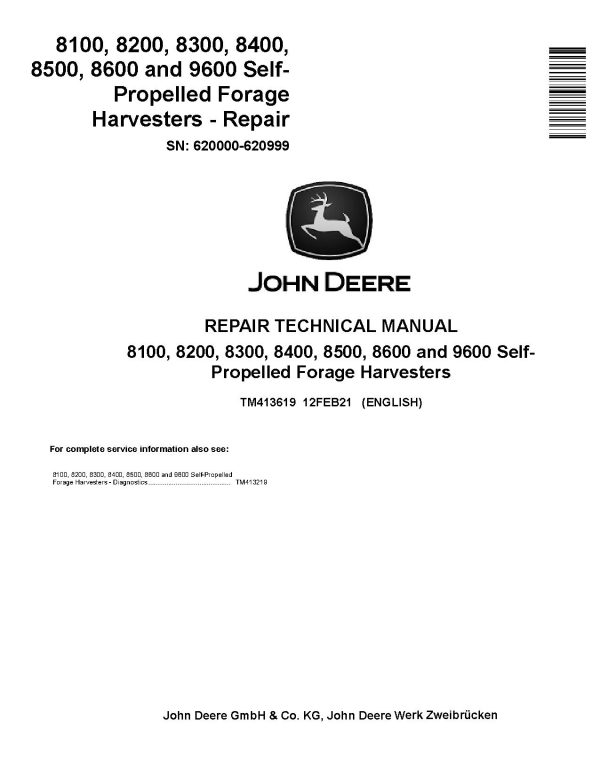 John Deere 8100 8200 8300 8400 8500 8600 9600 Self Propelled Forage Harvesters Repair Manual TM413619 (1)