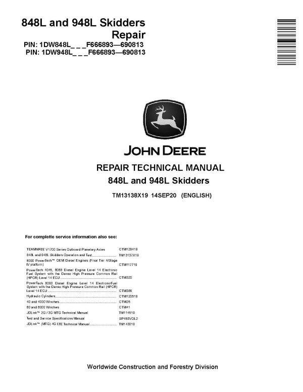 John Deere 848L 948L Grapple Skidders Repair Manual TM13138X19 (1)