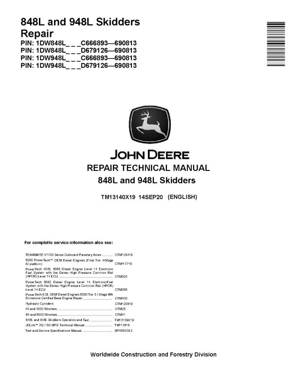 John Deere 848L 948L Skidders Repair Manual Tm13140X19 (1)