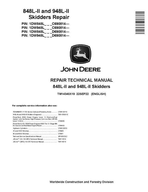 John Deere 848L II 948L II Repair Manual TM14340X19 (1) John Deere 848L Ii 948L Ii Repair Manual Tm14340X19 (1)