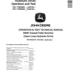 John Deere 859M Open Loop Hydraulic Drive Tracked Feller Bunchers Operation Test Manual TM14562X019 (1)