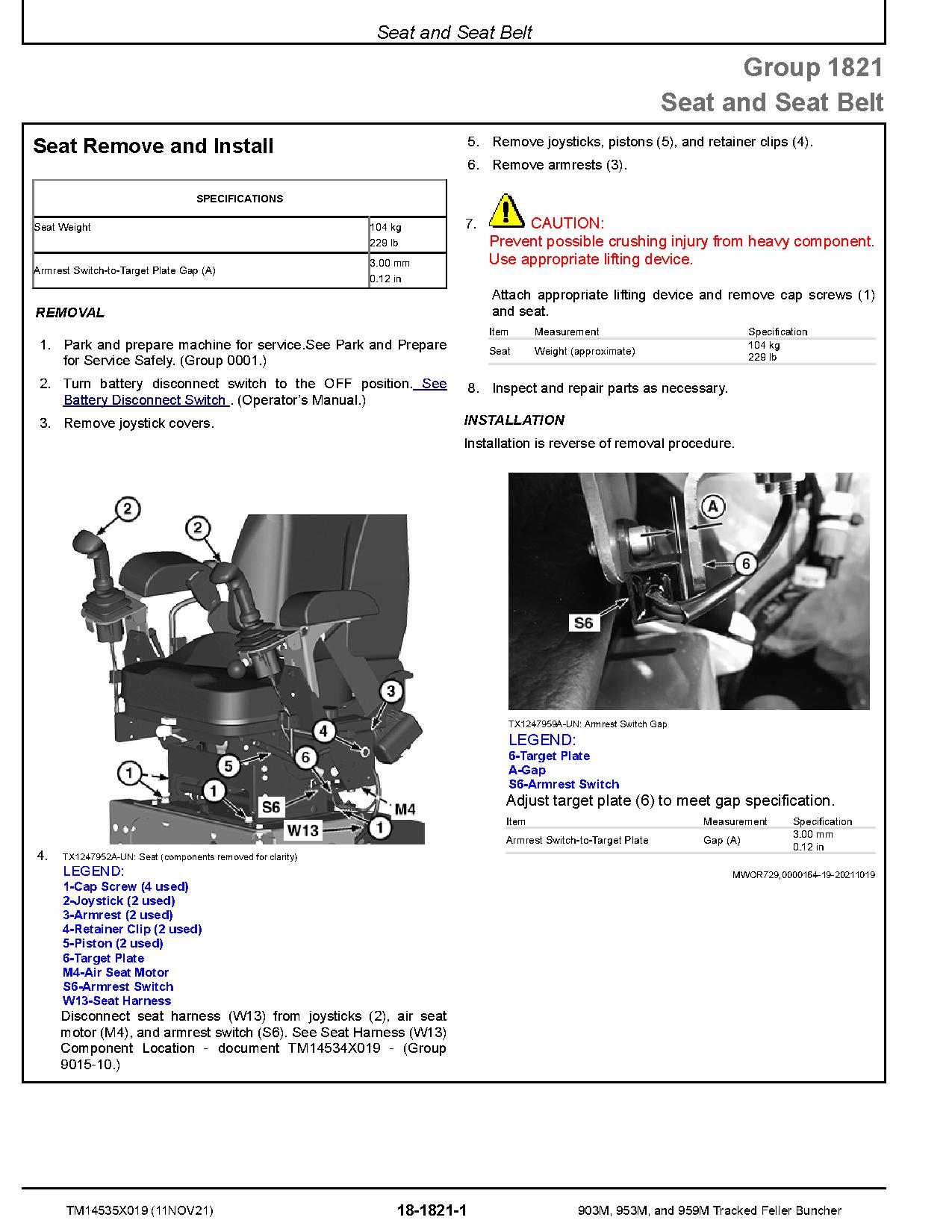 John Deere 903M 953M 959M Tracked Feller Bunchers Repair Manual TM14535X019 (2)