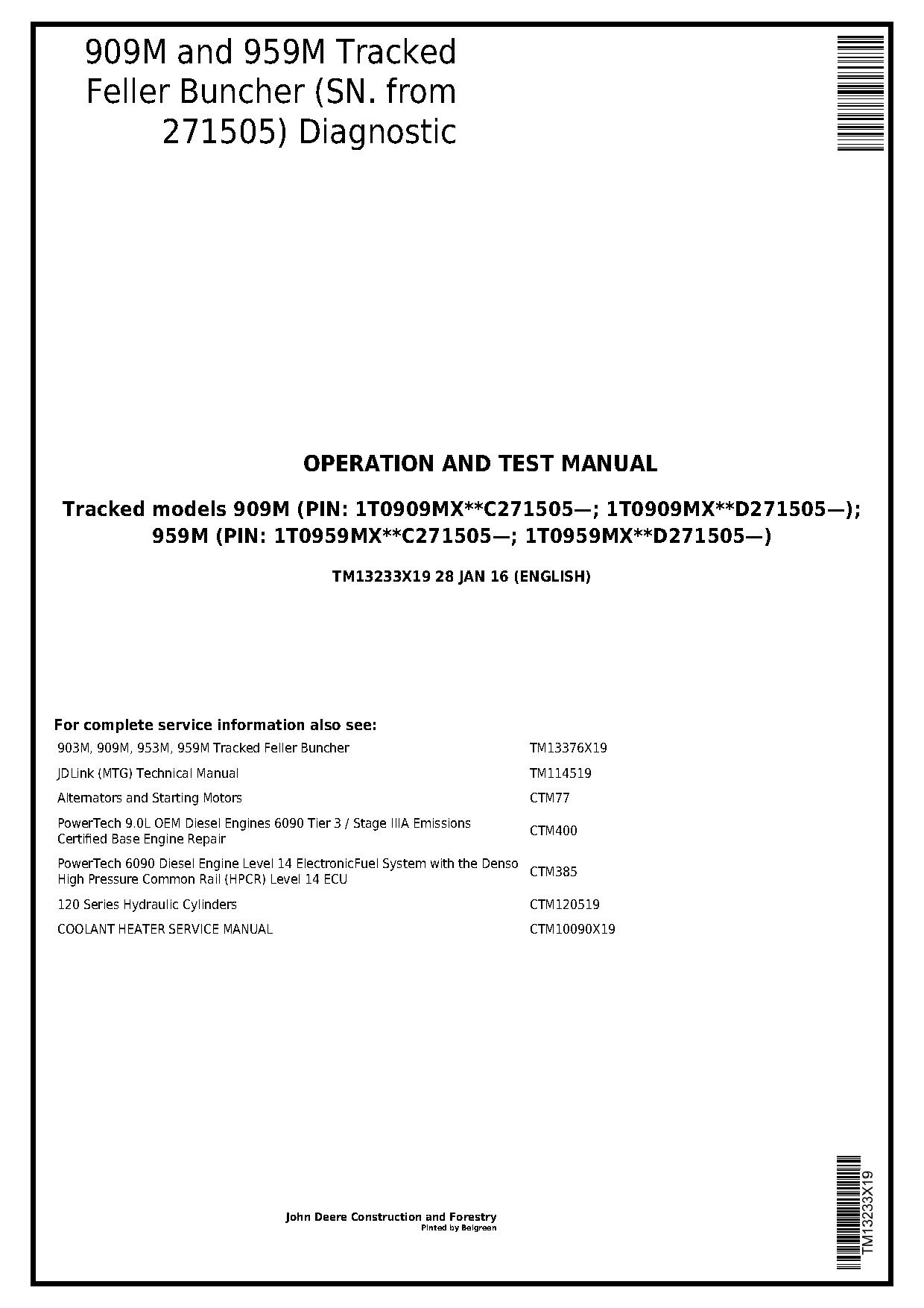 John Deere 909M 959M Tracked Feller Bunchers Operation Test Manual TM13233X19 (1)