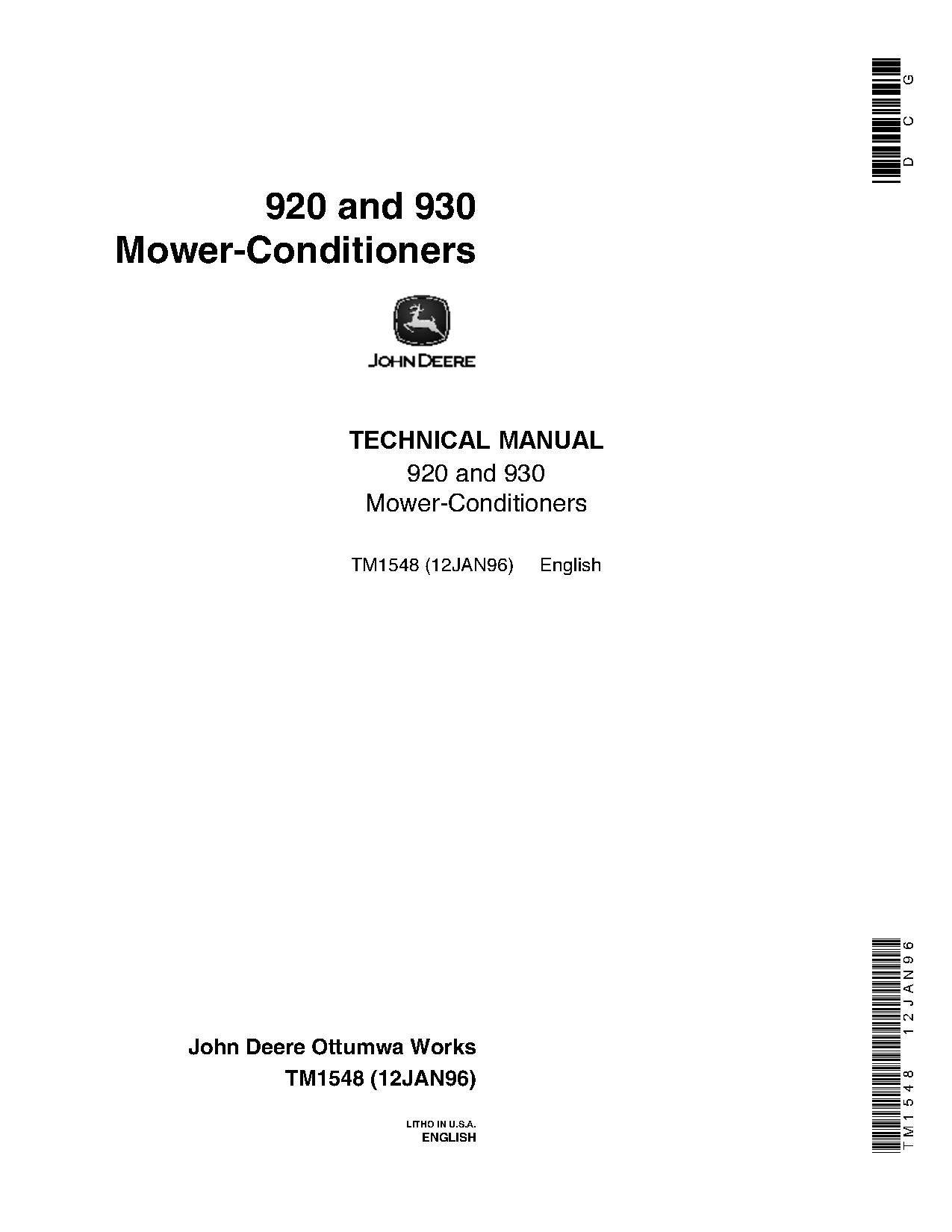 John Deere 920 930 Mower Conditioners Technical Manual TM1548 (1)