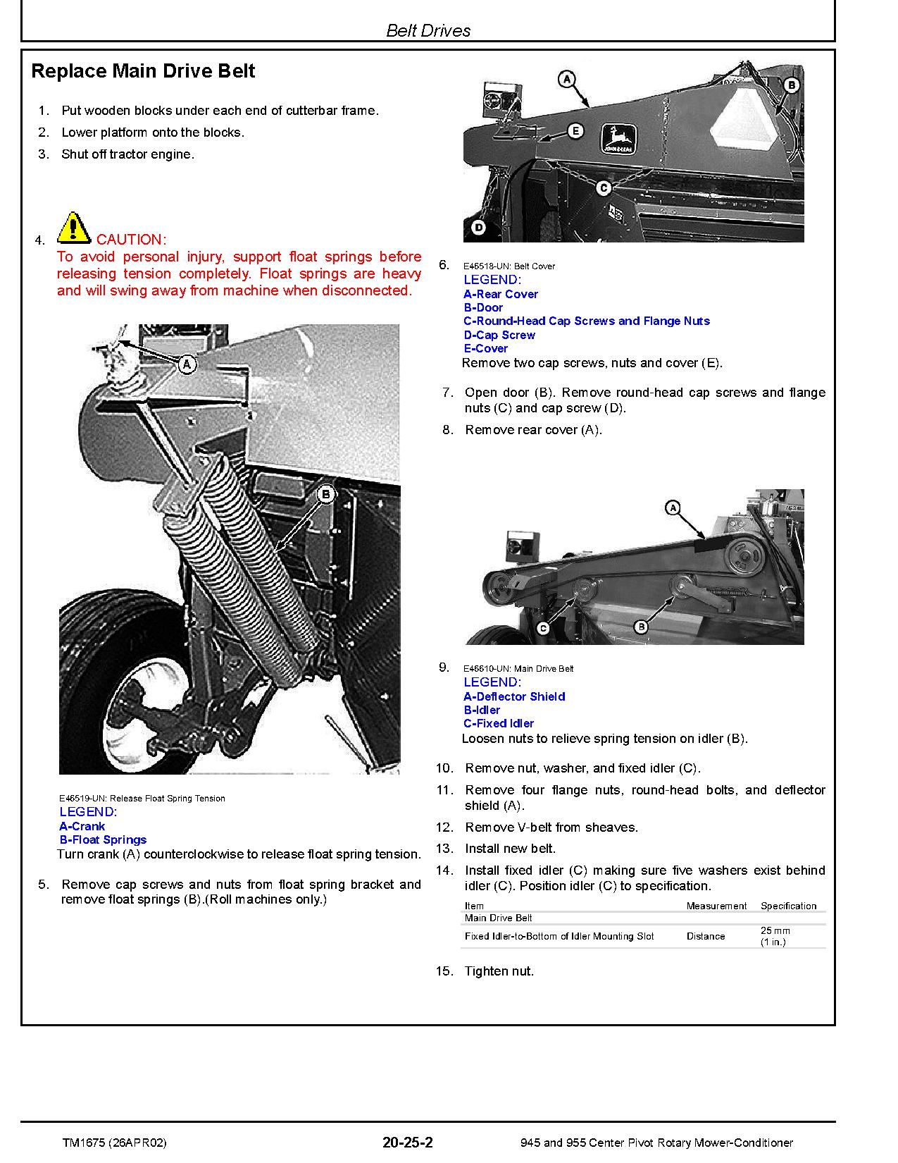 John Deere 945 955 Center Pivot Rotary Mower Conditioners Technical Manual TM1675 (2)