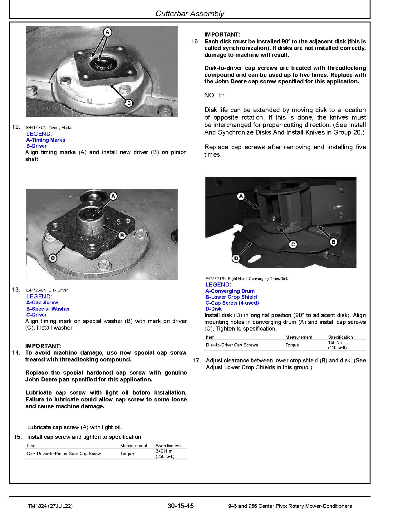 John Deere 946 956 Center Pivot Rotary Mower Conditioners Repair Manual TM1824 (3)