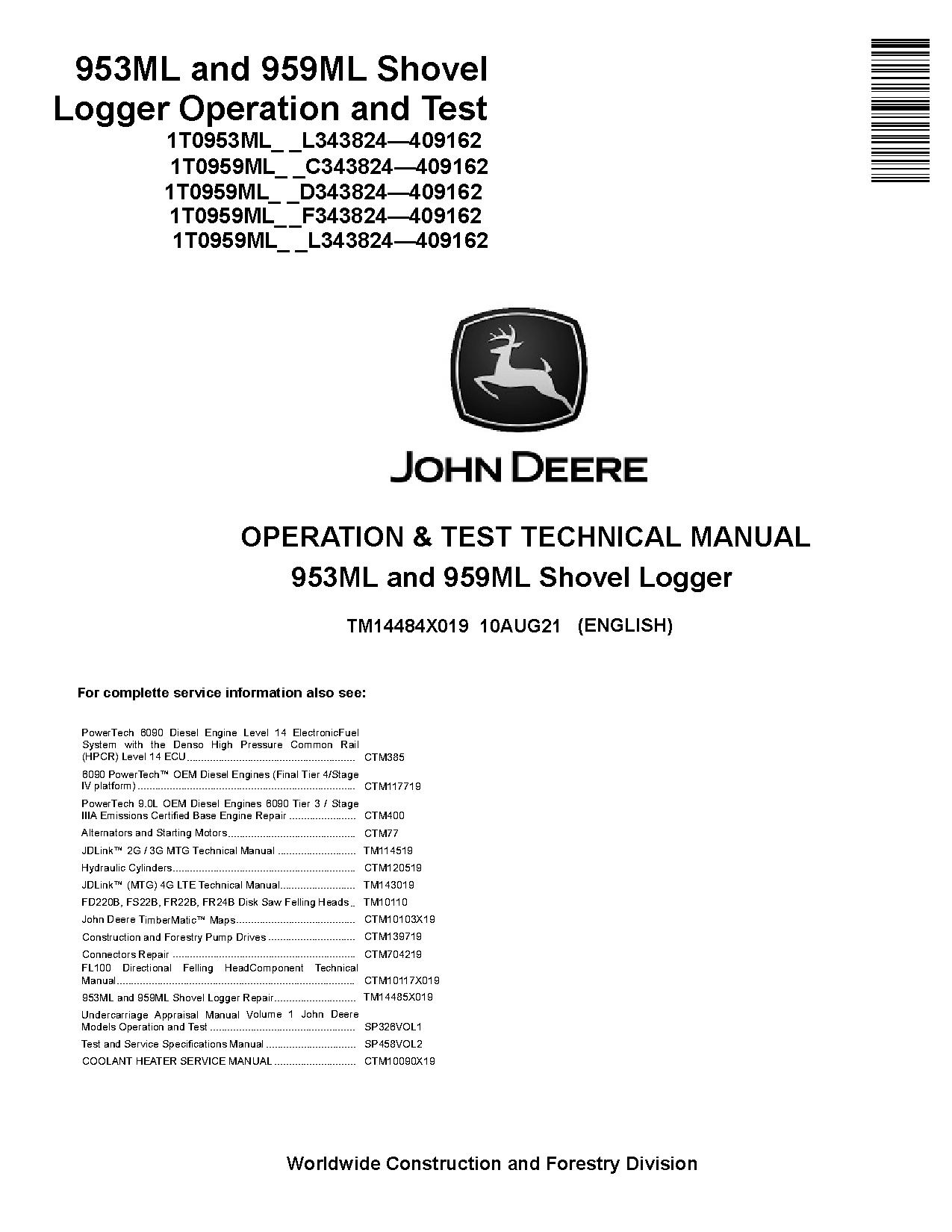 John Deere 953ML 959ML Shovel Loggers Operation Test Manual TM14484X019 (1)