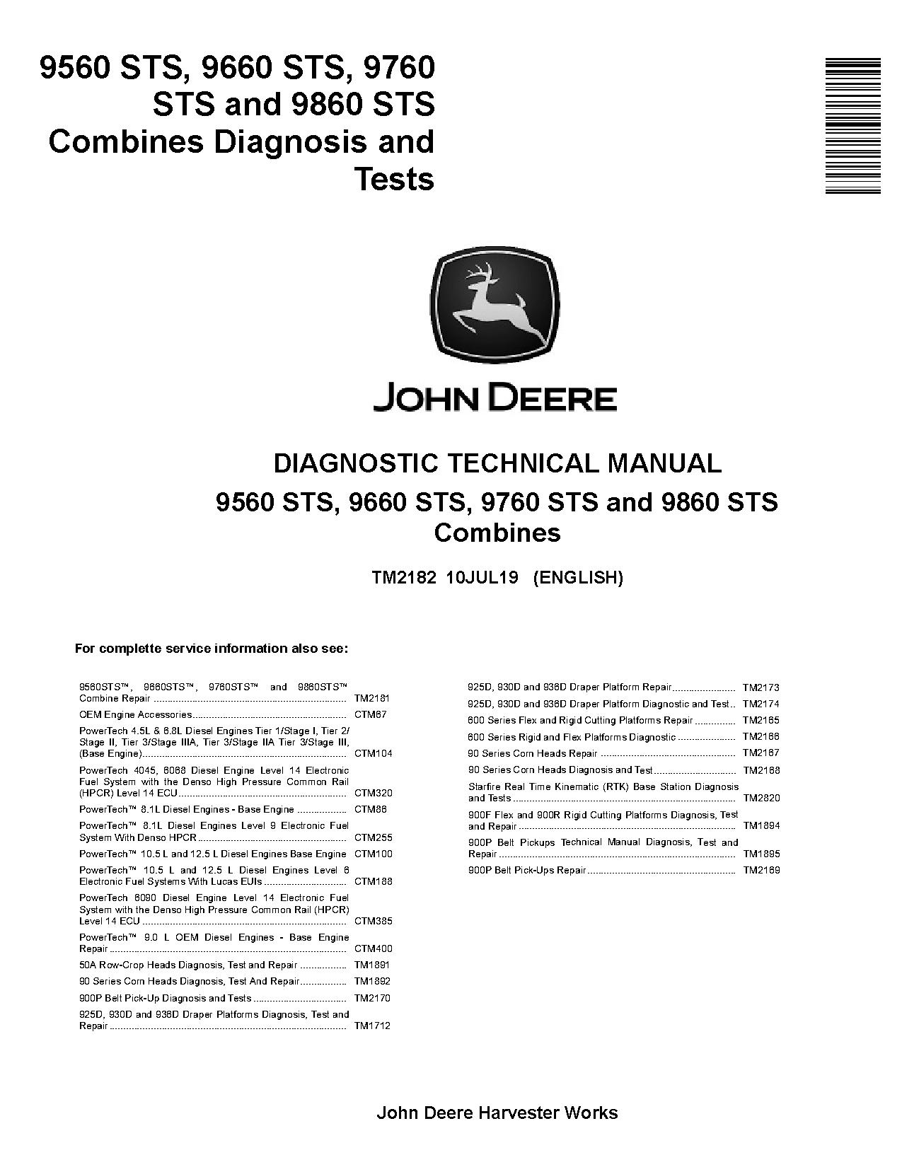 John Deere 9560 9660 9760 9860 STS Combines Diagnostic Manual TM2182 (1)
