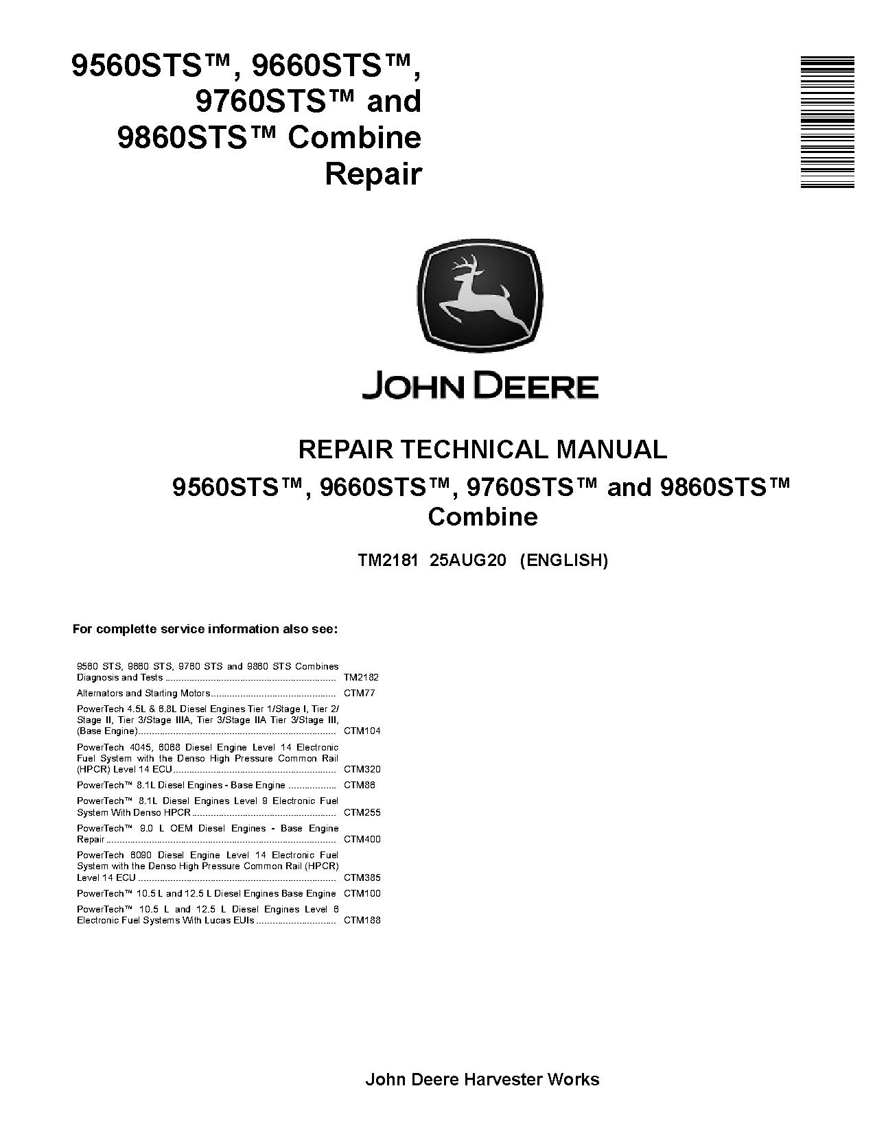 John Deere 9560 9660 9760 9860 STS Combines Repair Manual TM2181 (1)