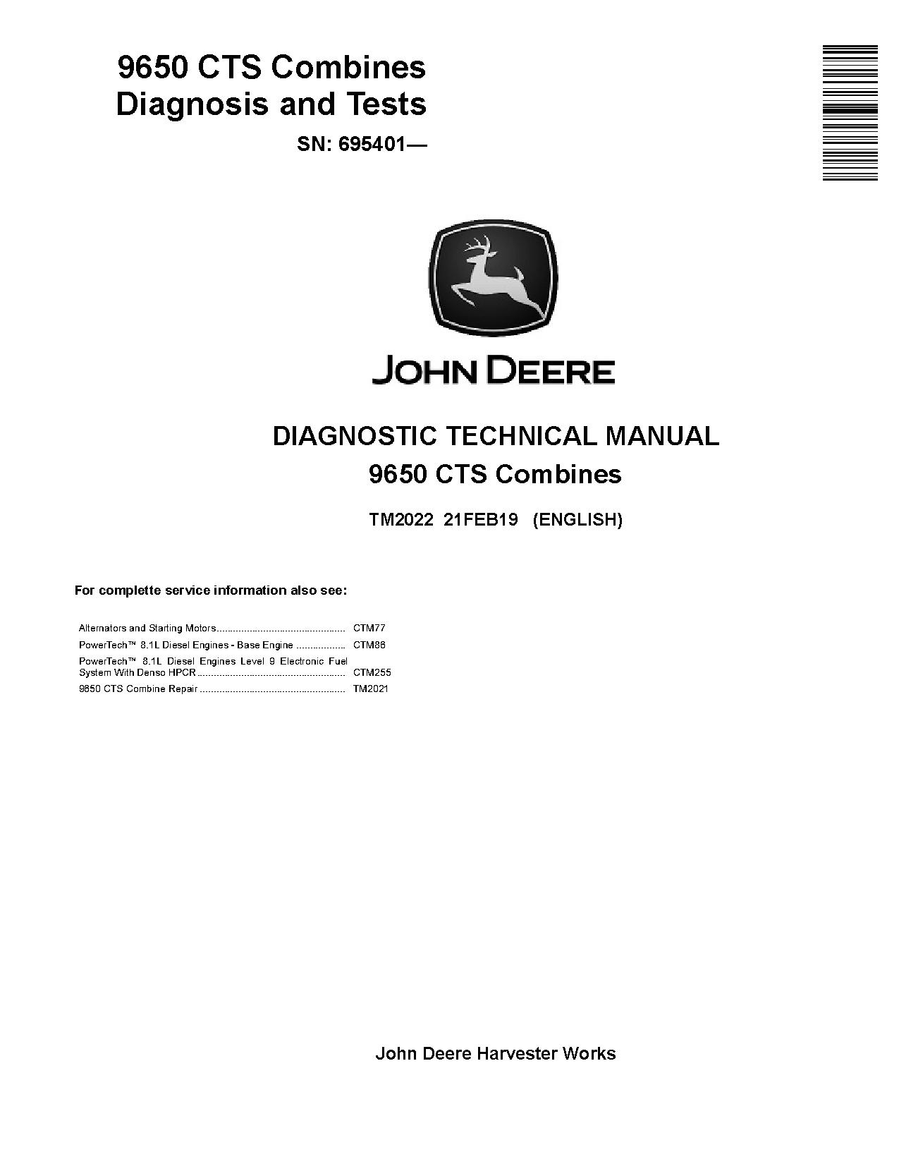 John Deere 9650 CTS Combines Diagnostic Manual TM2022 (1)