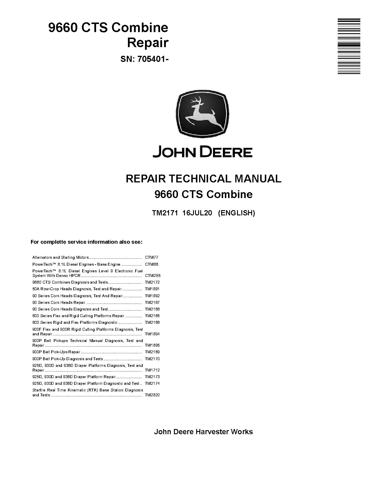 John Deere 9660 CTS Combines Repair Manual TM2171 (1)