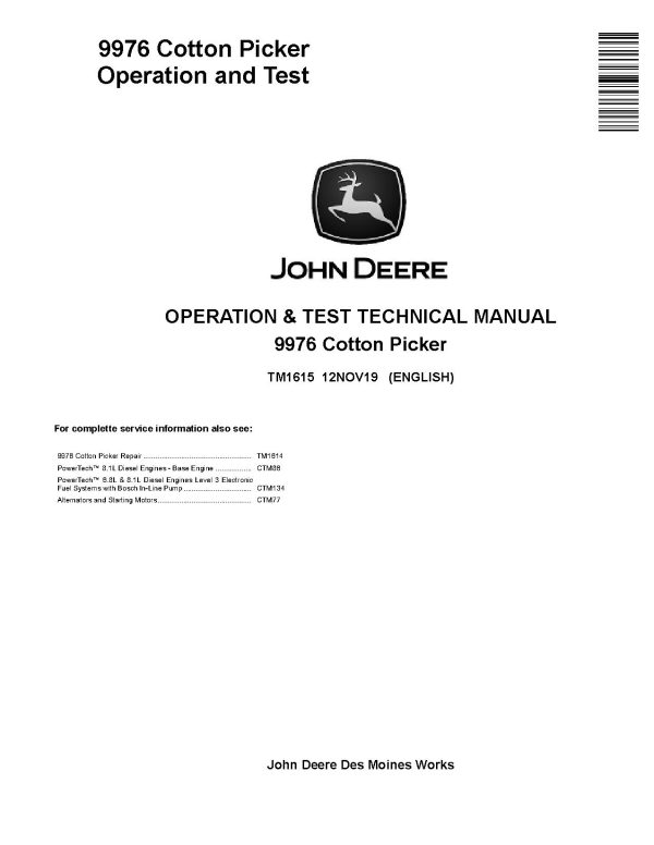 John Deere 9976 Cotton Pickers Operation And Test Manual Tm1615 (1)