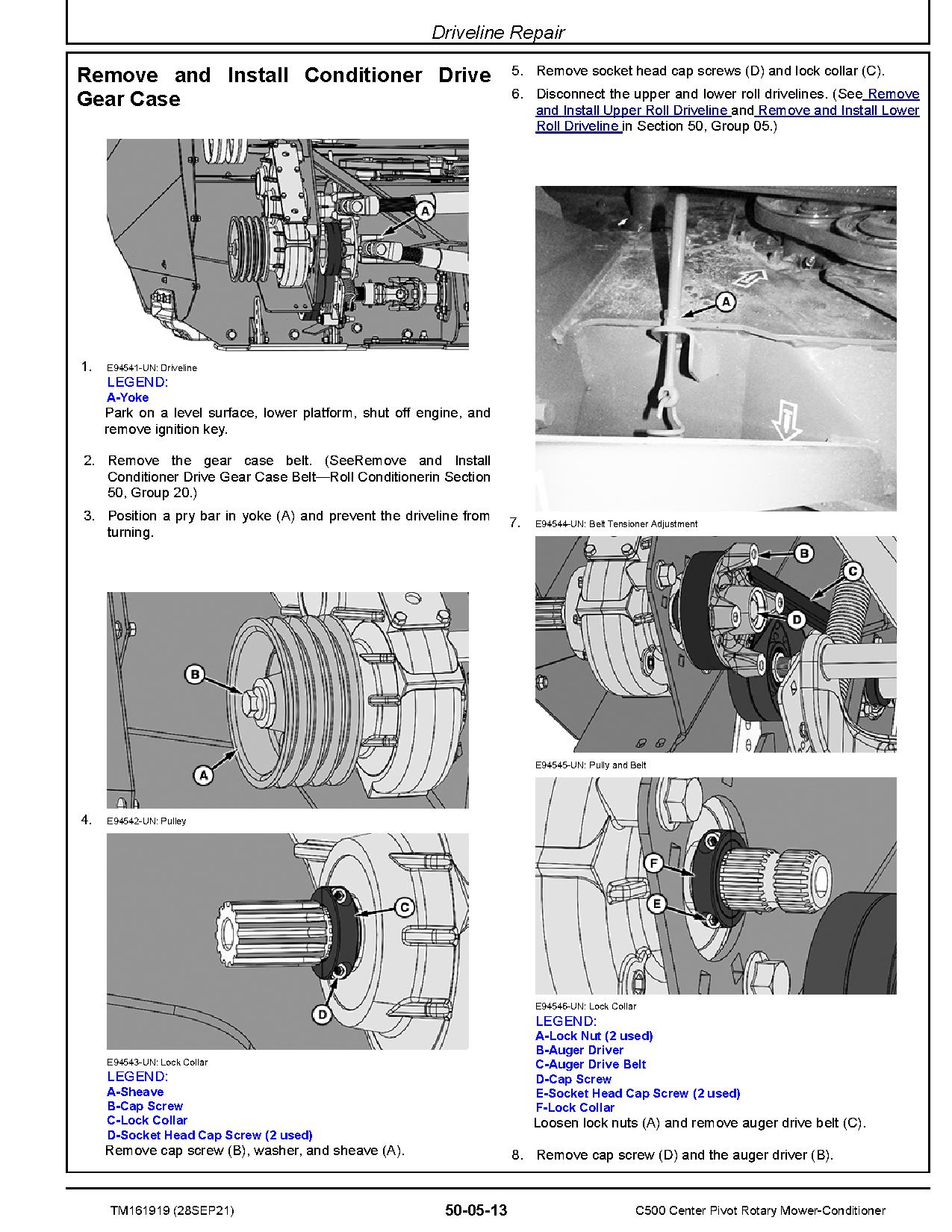 John Deere C500 Center Pivot Rotary Mower Conditioners Repair Manual TM161919 (2)