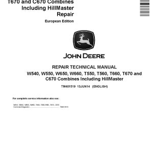 John Deere C670 T550 T560 T660 T670 W540 W550 W650 W660 Combines Repair Manual TM401519 (1)