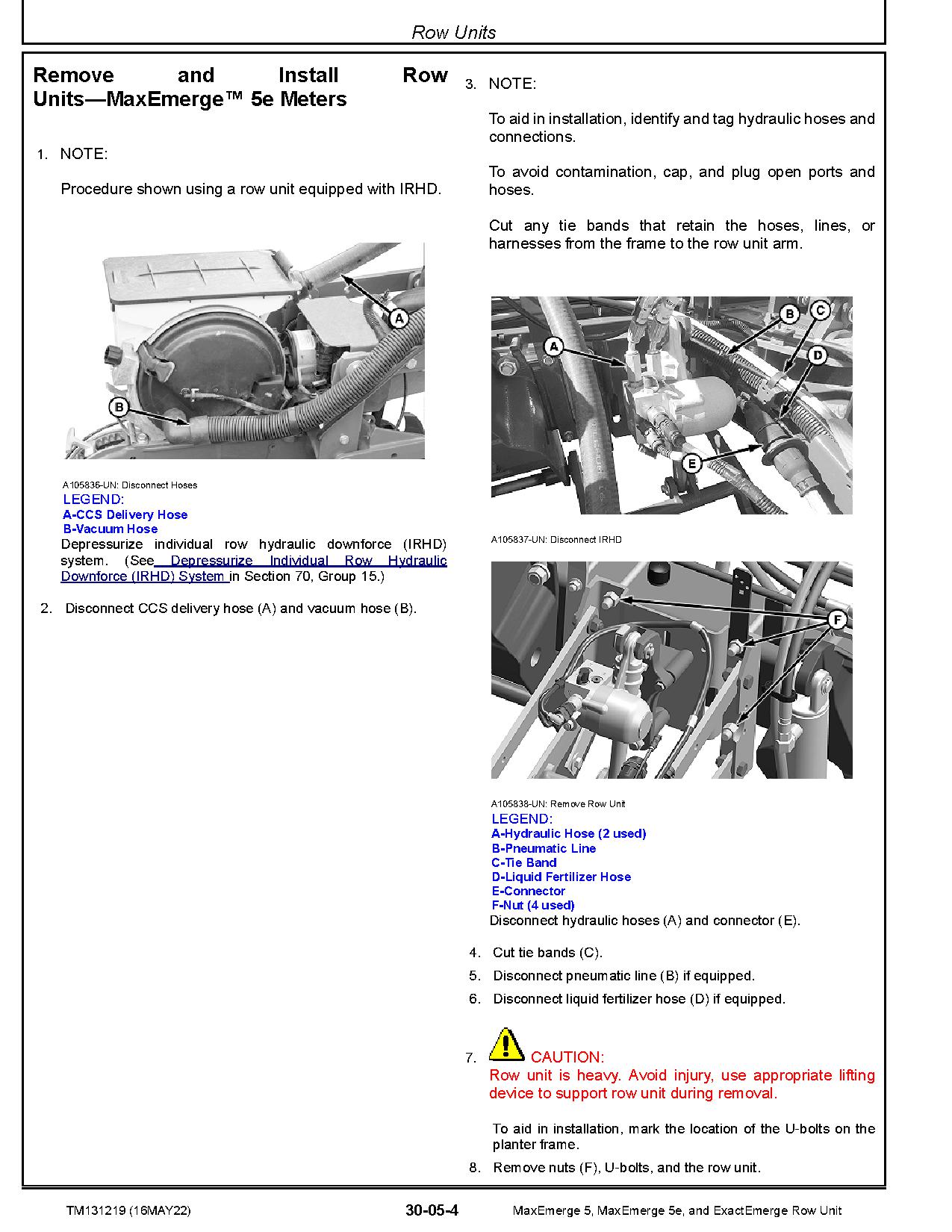 John Deere ExactEmerge MaxEmerge 5 and MaxEmerge 5e Row Units Repair Manual TM131219 (2)