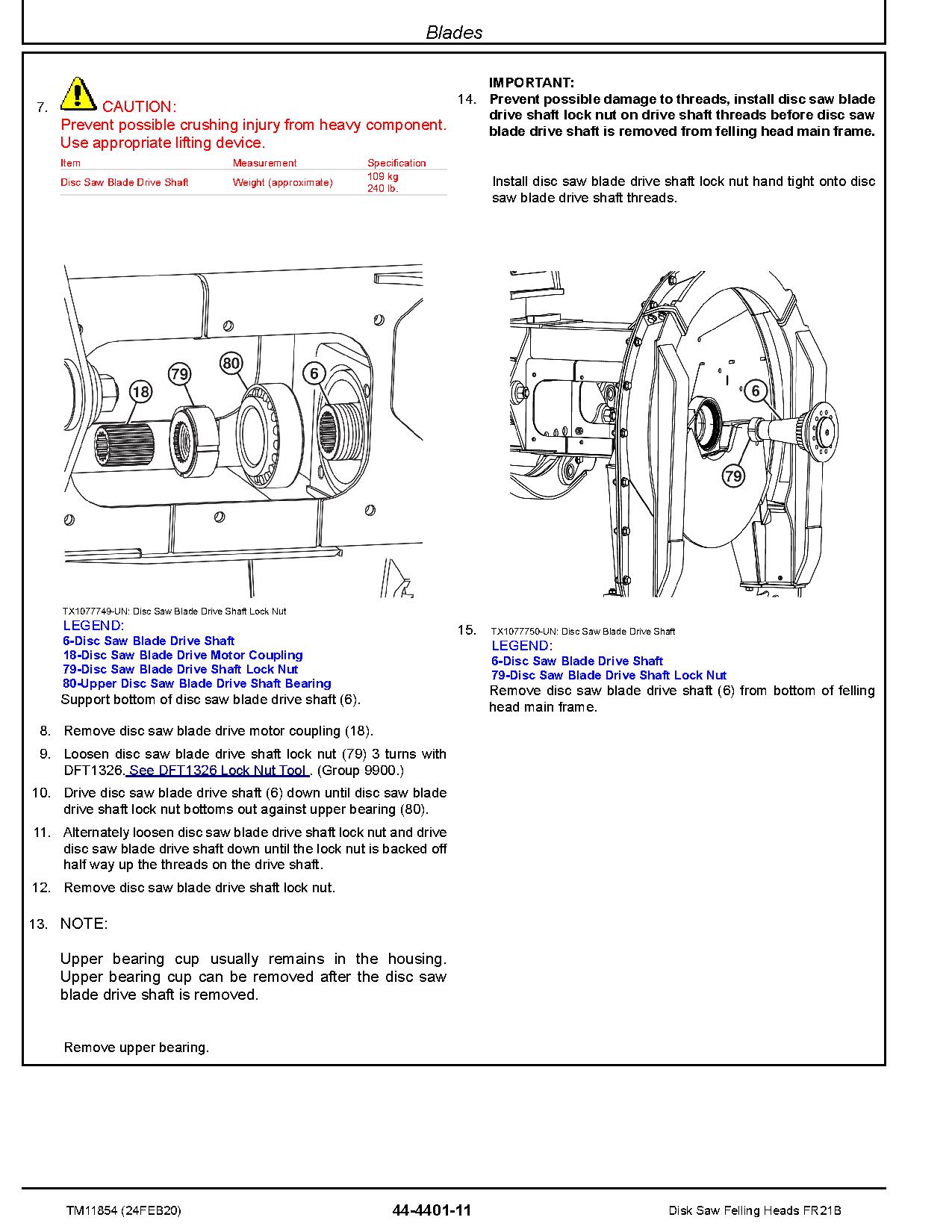 John Deere FR21B Disk Saw Felling Heads Technical Manual TM11854 (2)