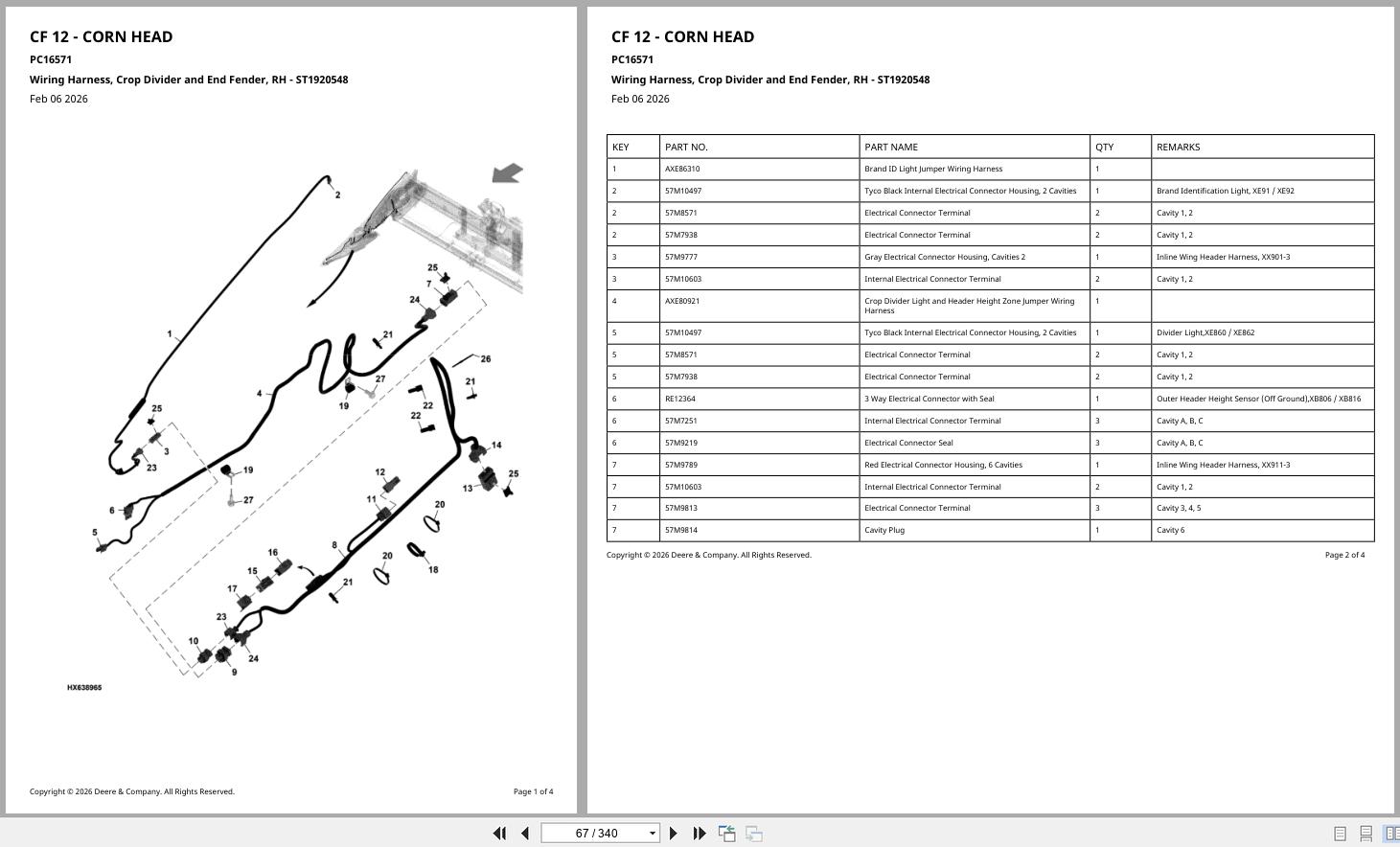 John Deere Folding Corn Head CF12 835001 Parts Catalog PC16571 2
