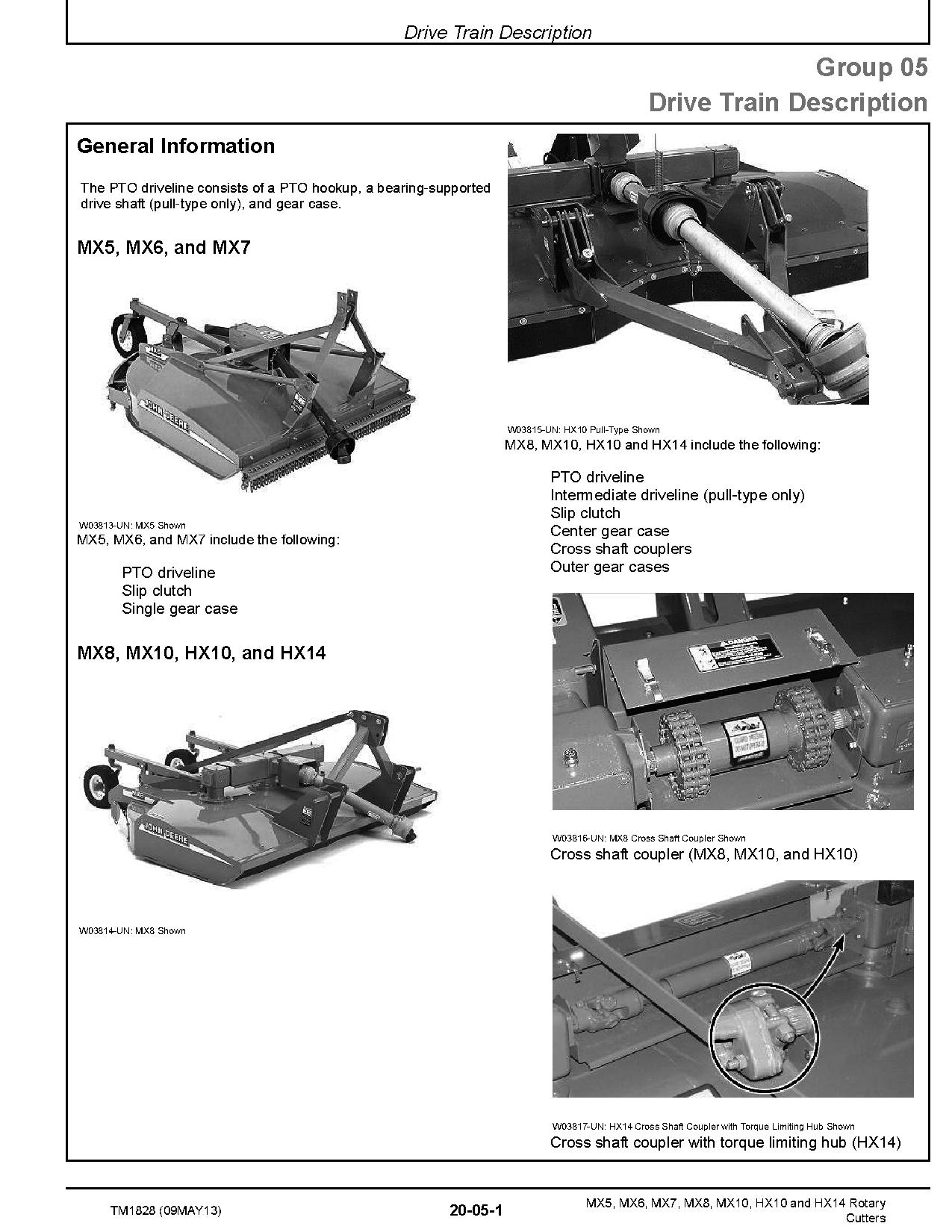 John Deere HX10 HX14 MX10 MX5 MX6 MX7 MX8 Rotary Cutters Technical Manual TM1828 (2)