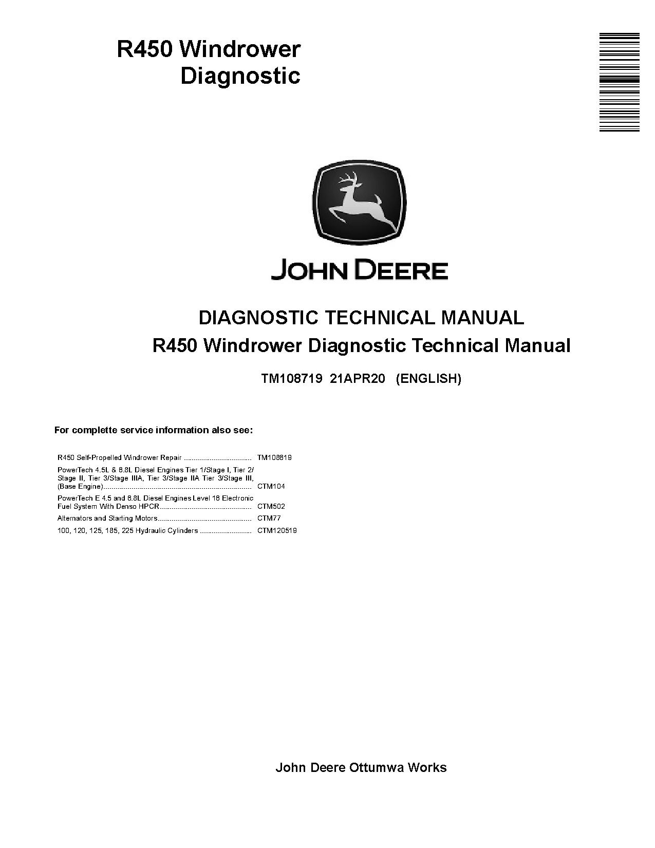 John Deere R450 Self Propelled Windrowers Diagnostic Manual TM108719 (1)