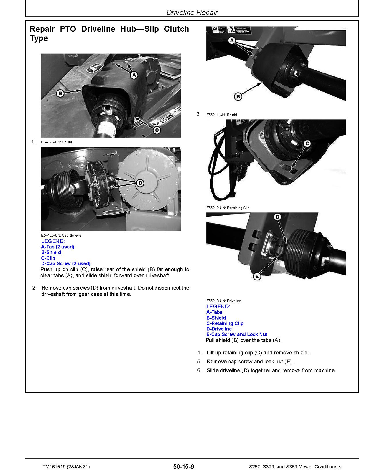 John Deere S250 S300 S350 Mower Conditioners Repair Manual TM161519 (2)