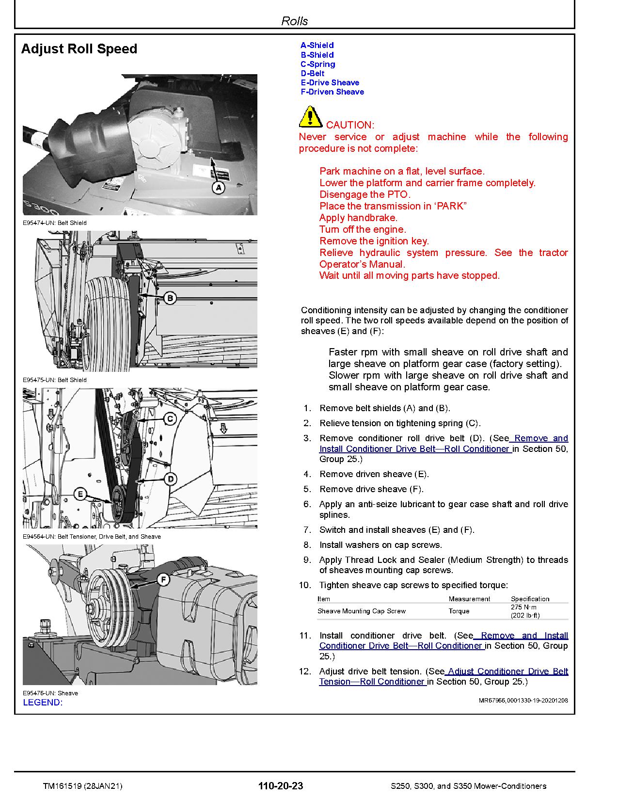 John Deere S250 S300 S350 Mower Conditioners Repair Manual TM161519 (4)