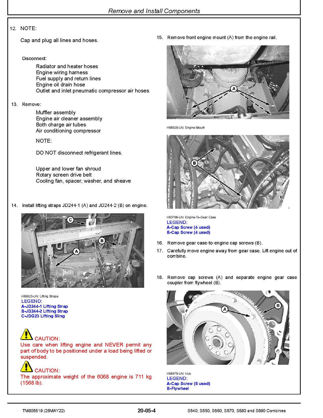John Deere S540 S550 S660 S670 S680 S690 Combines Repair Manual TM805519 (2)