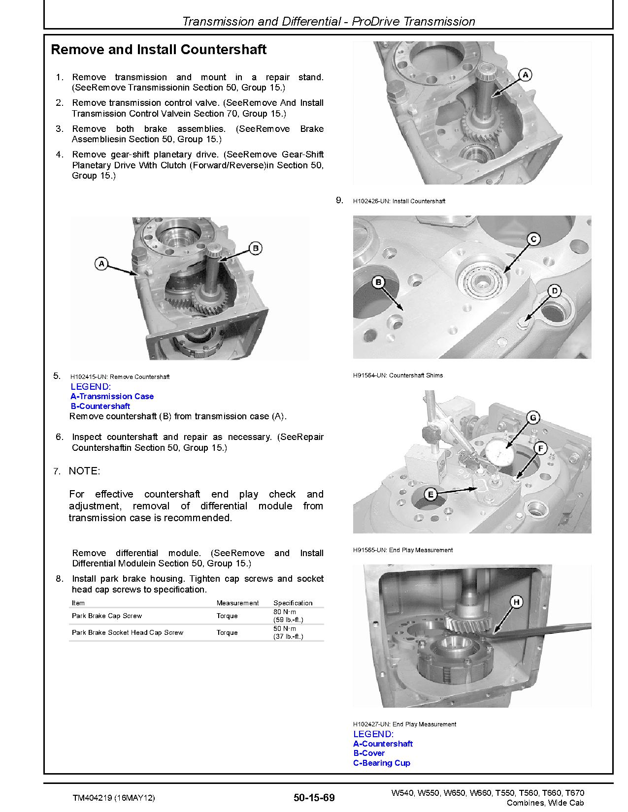 John Deere T550 T560 T660 T670 W540 W550 W650 W660 Combines Repair Manual TM404219 (3)